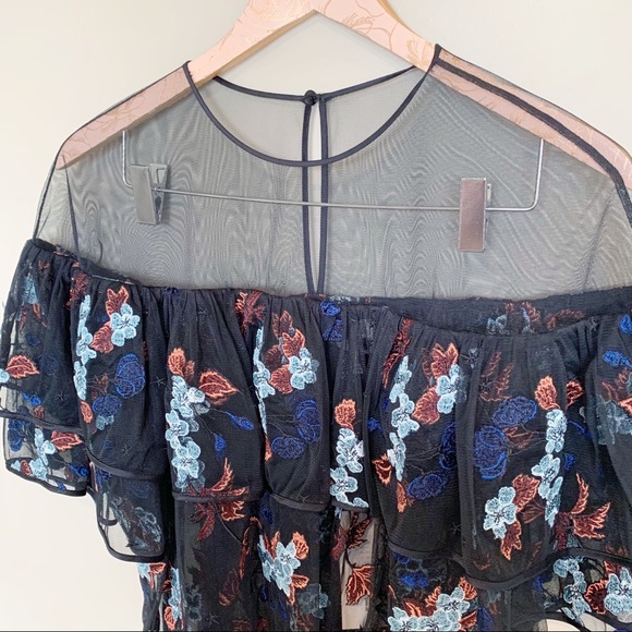 Cinq a Sept Korus Floral Ruffle Sheer Top XS - Picture 3 of 10